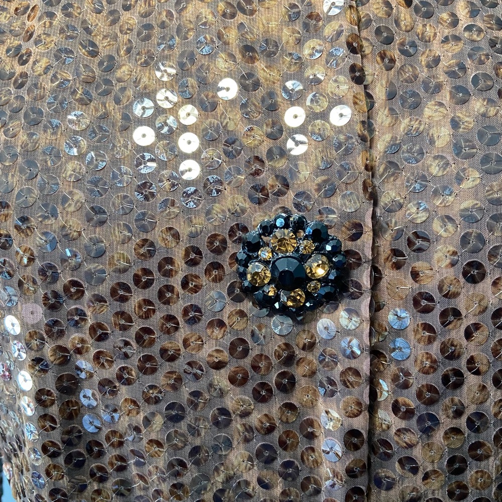 Farinae Collection Ladies 6 Lined Leopard Print Brown Sequin Jacket Made in USA - Picture 5 of 5